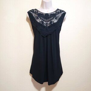 Flowy Sleeveless Black Lace Panel Blouse Size L